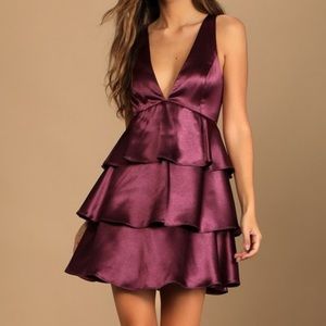 lulu’s tiers of joy plum satin mini dress